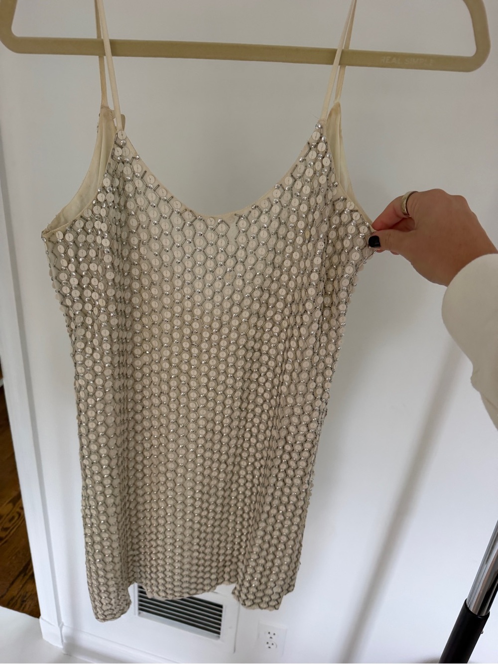 Parker Embellished Sequin Beaded Slip Mini Dress in Ivory